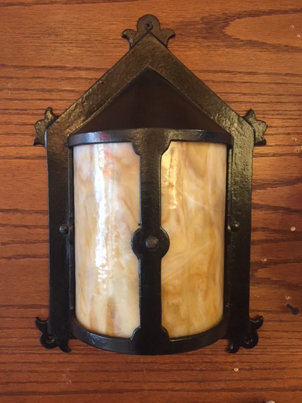 Early Cast Iron & Slag Glass Porch Light - Image 2