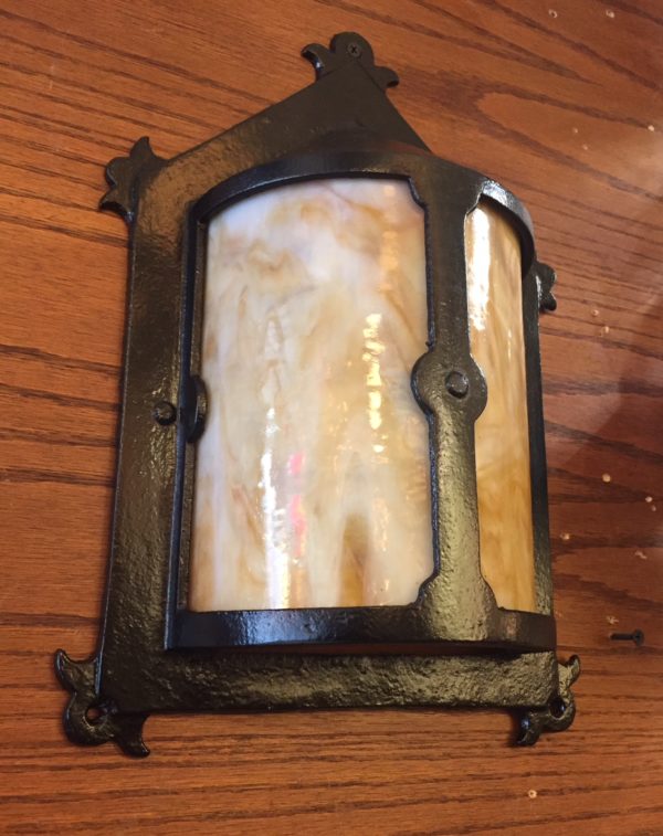 Early Cast Iron & Slag Glass Porch Light - Image 3