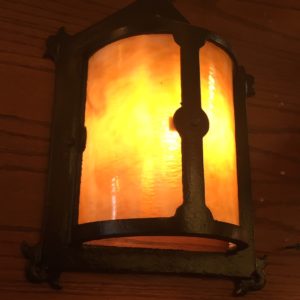 Early Cast Iron & Slag Glass Porch Light