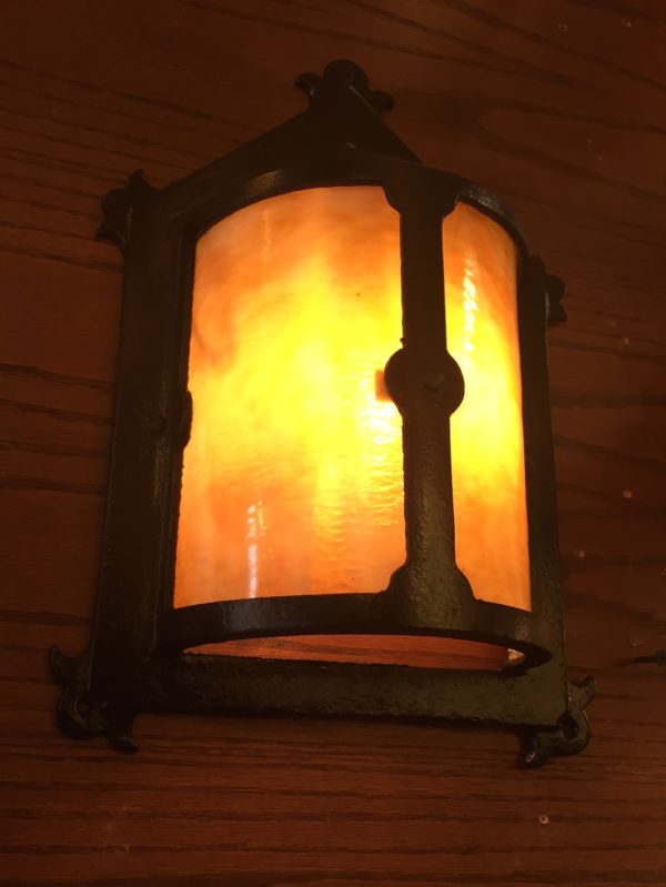 Early Cast Iron & Slag Glass Porch Light