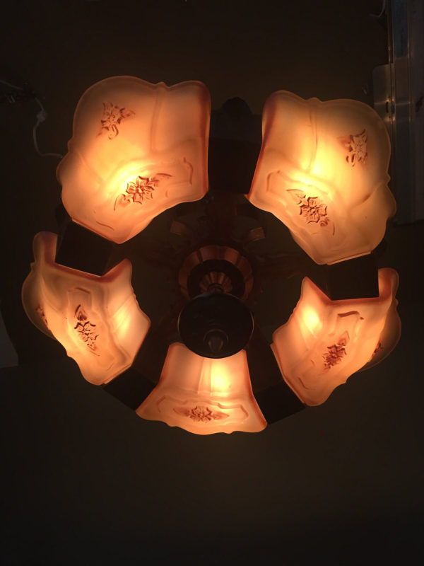 1920s Bronze Art Deco Slip Shade Chandelier - Image 10