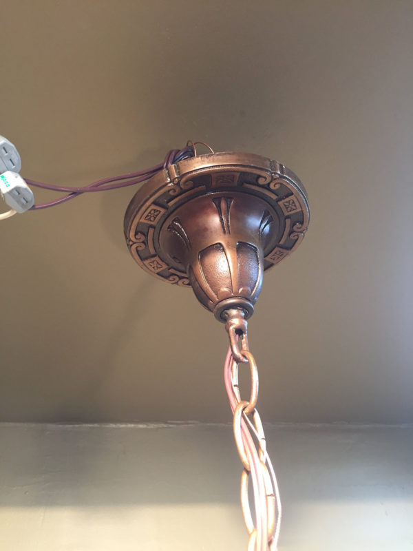1920s Bronze Art Deco Slip Shade Chandelier - Image 5