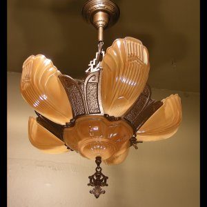 1930s Art Deco Slip Shade Chandelier