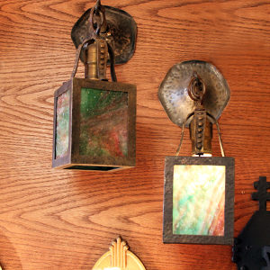 Hammered Brass Arts and Crafts Wall Sconces