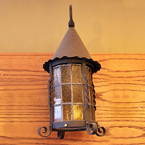 Early Wrought Iron and Leaded Glass Sconce