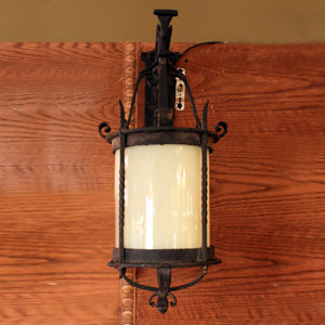 Early Wrought Iron Sconce w/ Opalescent Glass