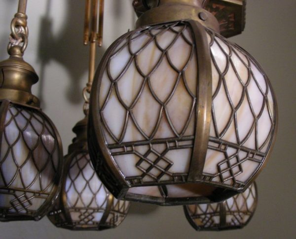 1915 HANDEL Brass Overlay Chandelier - Image 4