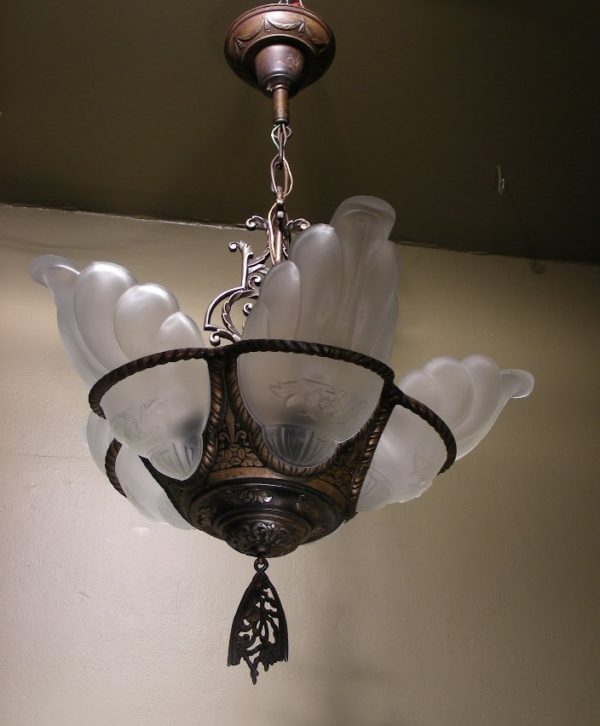 1920s Art Deco Slip Shade Chandelier