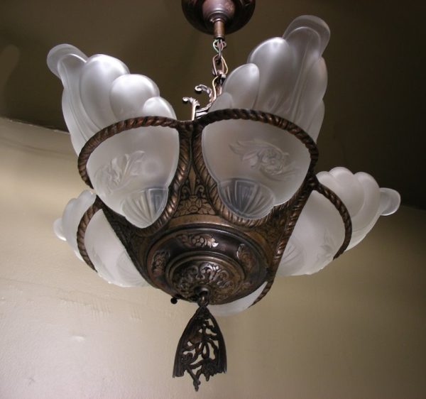 1920s Art Deco Slip Shade Chandelier - Image 3