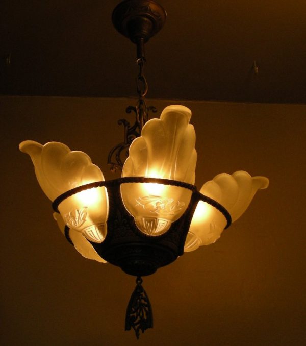 1920s Art Deco Slip Shade Chandelier - Image 4