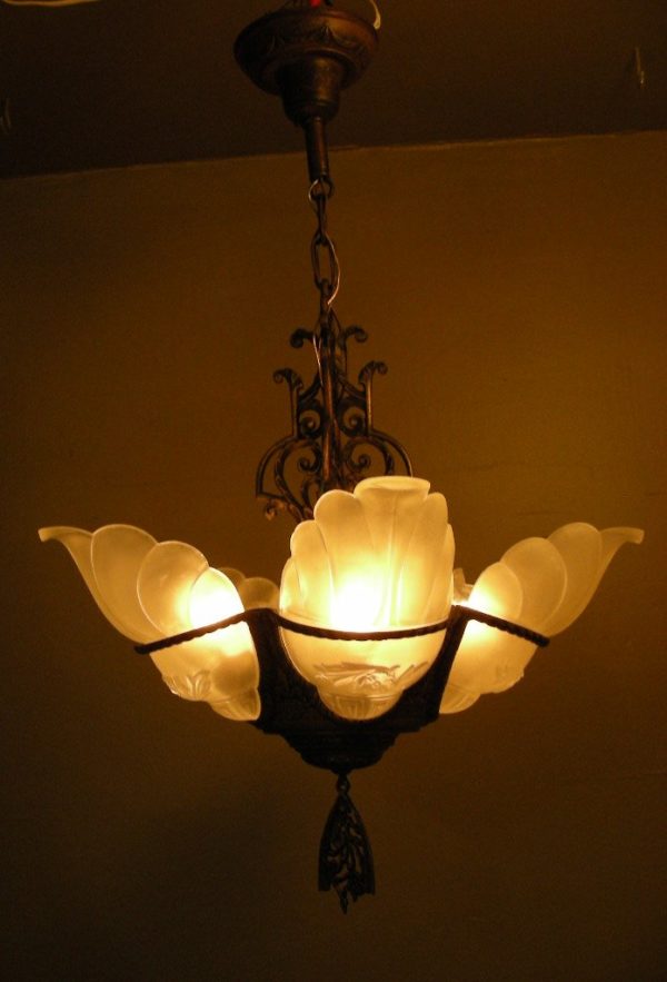 1920s Art Deco Slip Shade Chandelier - Image 5