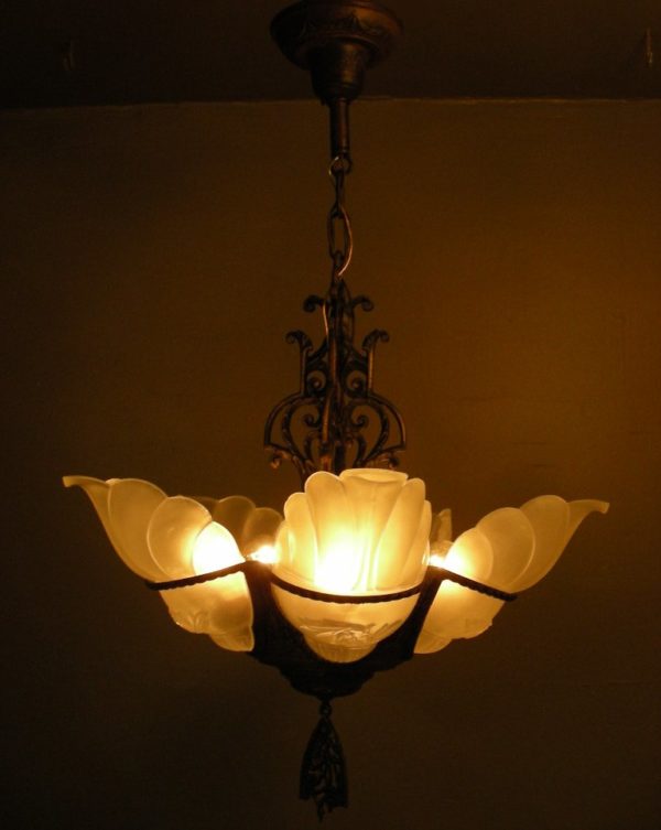 1920s Art Deco Slip Shade Chandelier - Image 6