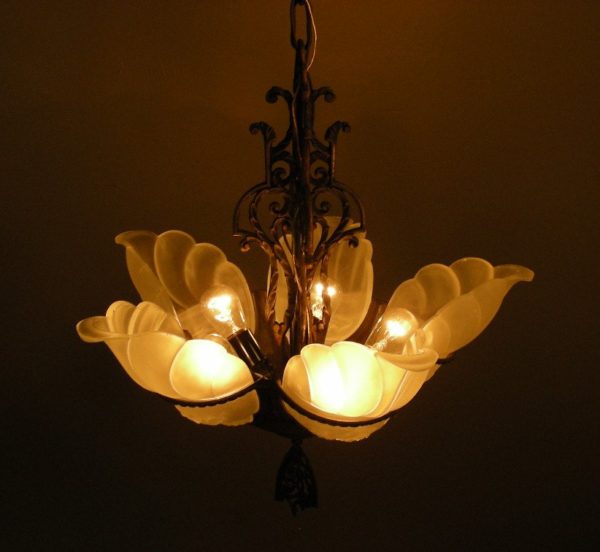 1920s Art Deco Slip Shade Chandelier - Image 7
