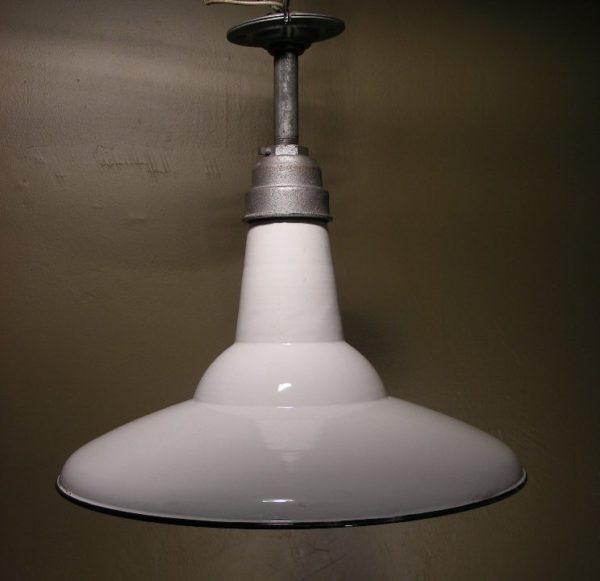Vintage Porcelain Enamel Industrial Pendants - Image 3