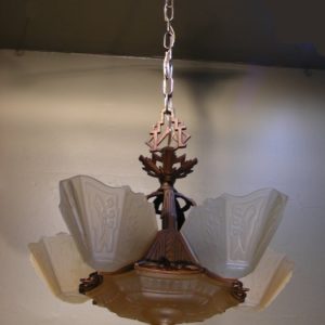 1930s Art Deco Slip Shade Chandelier