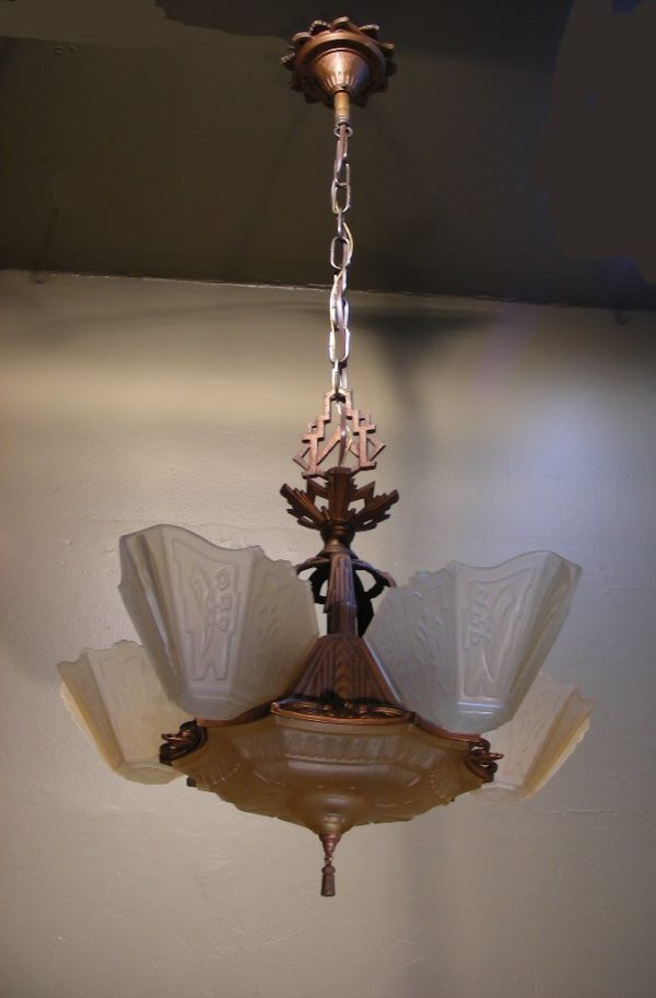 1930s Art Deco Slip Shade Chandelier