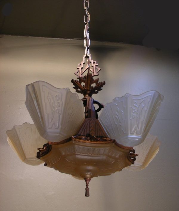 1930s Art Deco Slip Shade Chandelier - Image 2