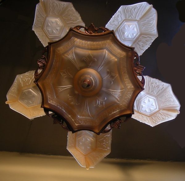 1930s Art Deco Slip Shade Chandelier - Image 3