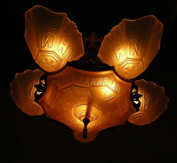 1930s Art Deco Slip Shade Chandelier - Image 4
