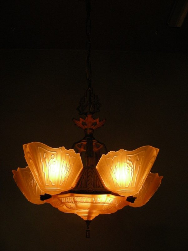 1930s Art Deco Slip Shade Chandelier - Image 5