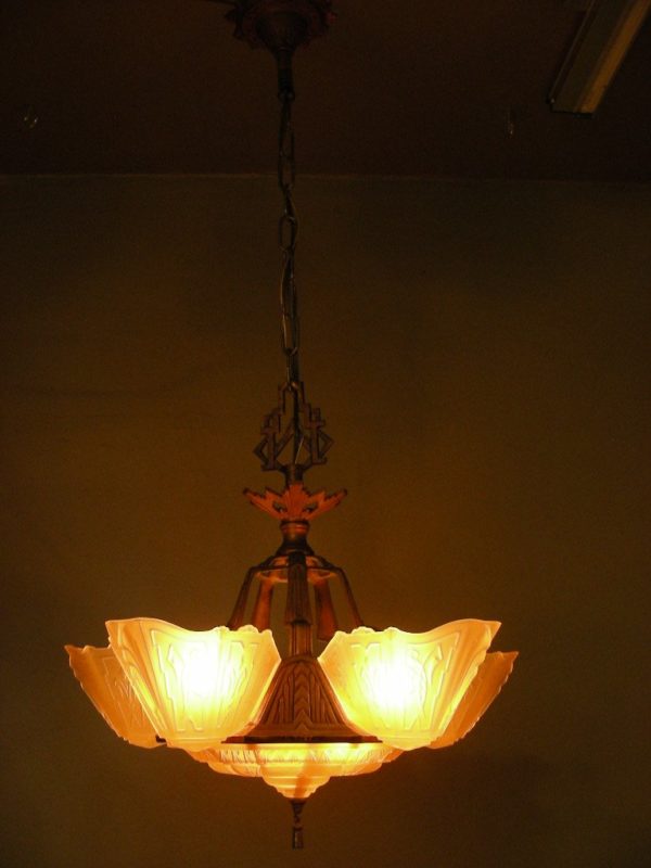 1930s Art Deco Slip Shade Chandelier - Image 6