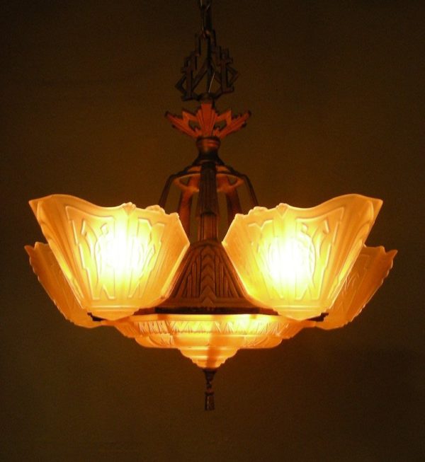 1930s Art Deco Slip Shade Chandelier - Image 7