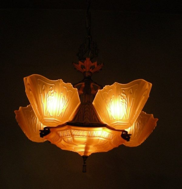 1930s Art Deco Slip Shade Chandelier - Image 8