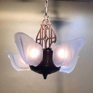1930s Art Deco Slip Shade Chandelier