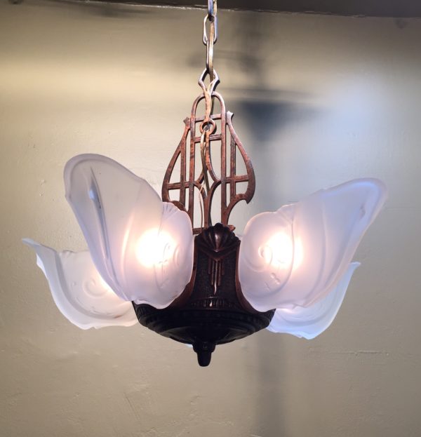 1930s Art Deco Slip Shade Chandelier