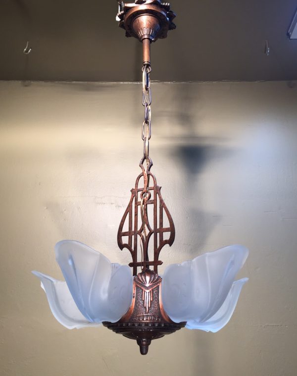 1930s Art Deco Slip Shade Chandelier - Image 2