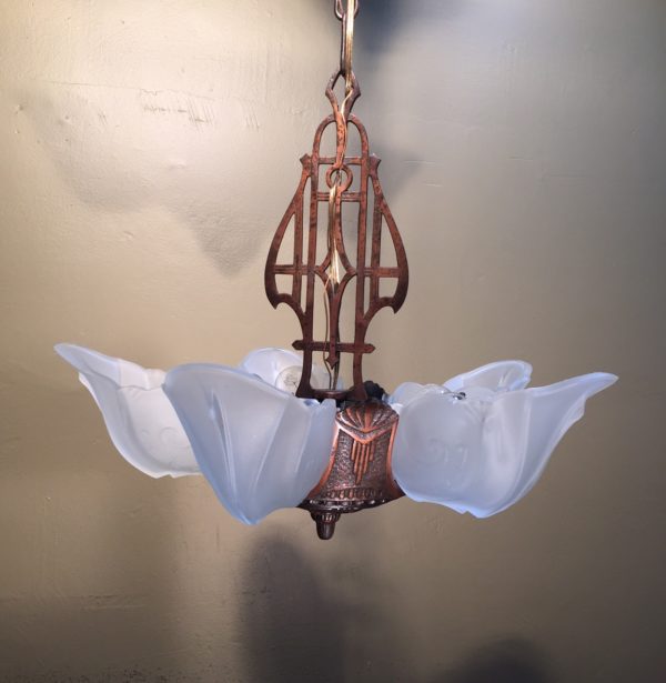 1930s Art Deco Slip Shade Chandelier - Image 3