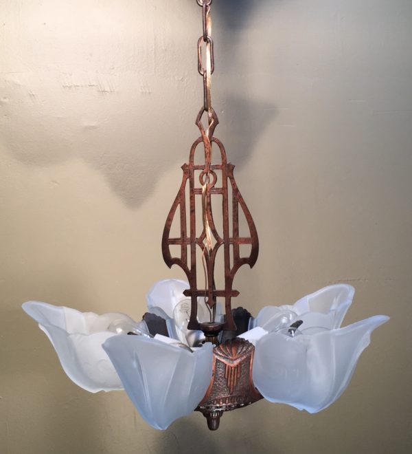 1930s Art Deco Slip Shade Chandelier - Image 4
