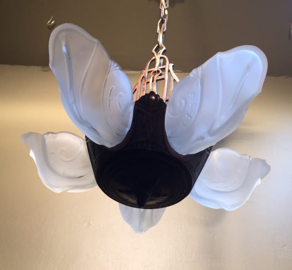 1930s Art Deco Slip Shade Chandelier - Image 5