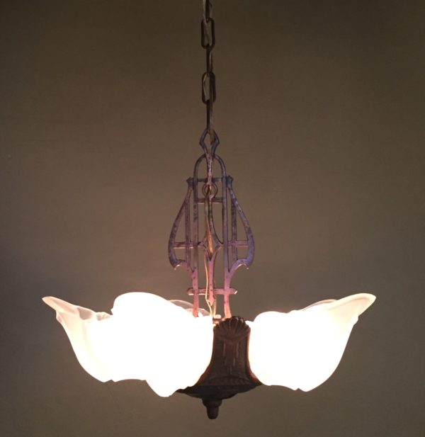 1930s Art Deco Slip Shade Chandelier - Image 6