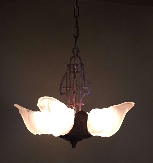 1930s Art Deco Slip Shade Chandelier - Image 7