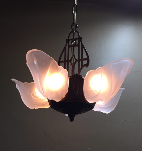 1930s Art Deco Slip Shade Chandelier - Image 8