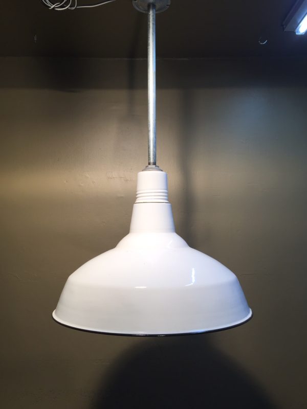 Vintage 20" Industrial Porcelain Enamel Pendants - Image 2