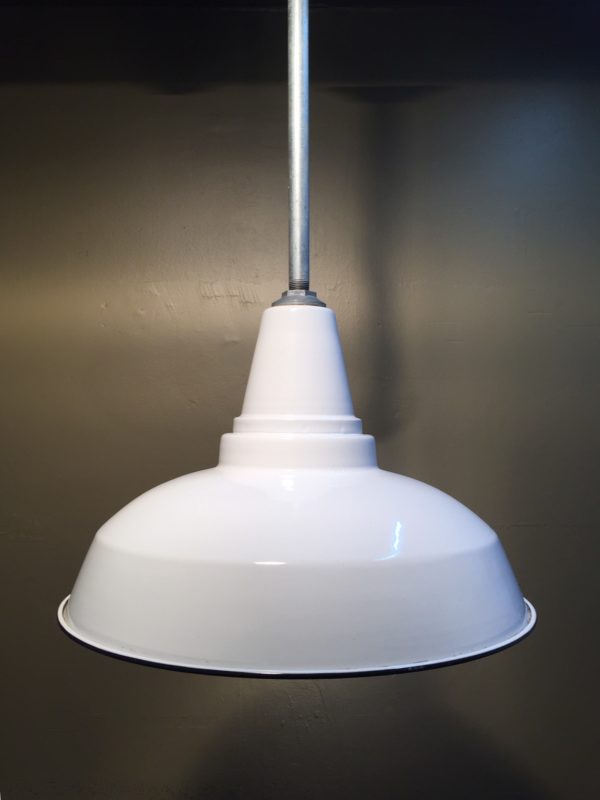 Vintage 18" Industrial Porcelain Enamel Pendants - Image 3