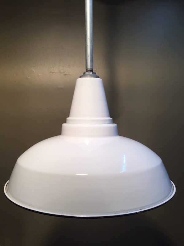 Vintage 18" Industrial Porcelain Enamel Pendants - Image 5
