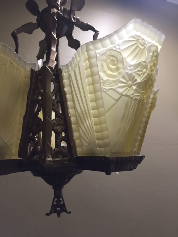 1920s Art Deco Slip Shade Chandelier