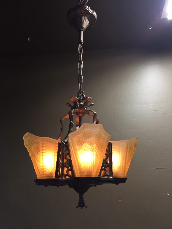 1920s Art Deco Slip Shade Chandelier - Image 2