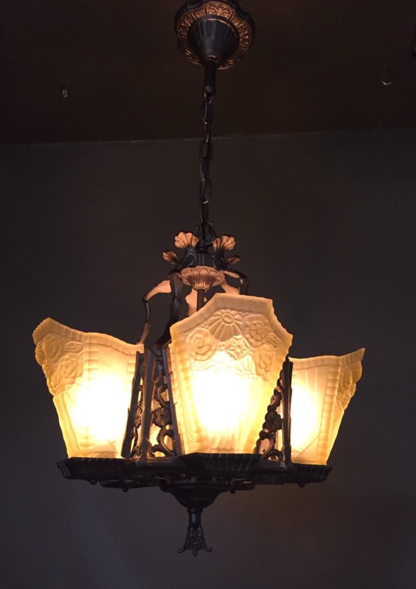 1920s Art Deco Slip Shade Chandelier - Image 4