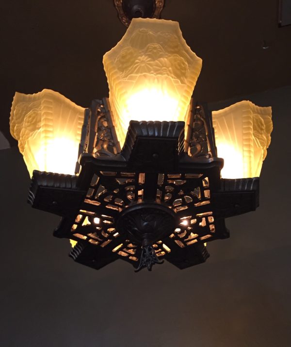 1920s Art Deco Slip Shade Chandelier - Image 5