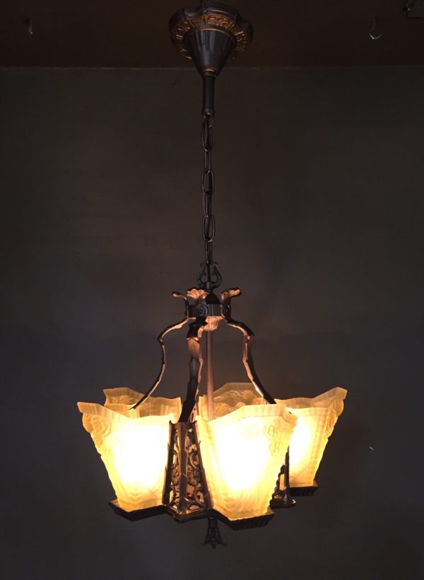 1920s Art Deco Slip Shade Chandelier - Image 7