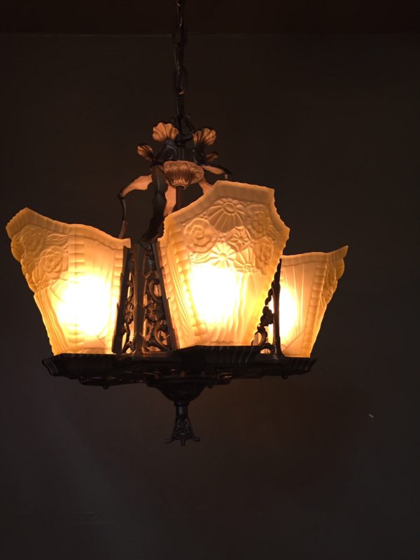 1920s Art Deco Slip Shade Chandelier - Image 8