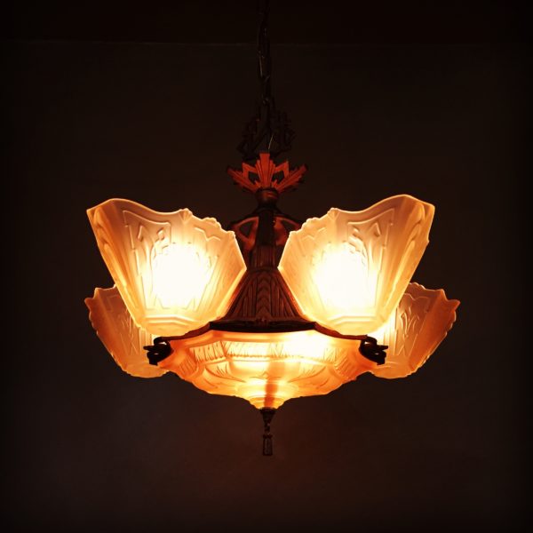 1930s Art Deco Slip Shade Chandelier - Image 9