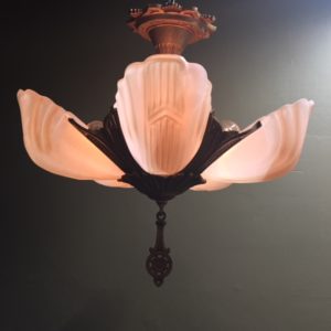 1930s Art Deco Slip Shade Chandelier