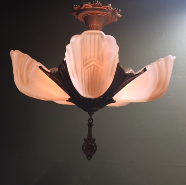 1930s Art Deco Slip Shade Chandelier