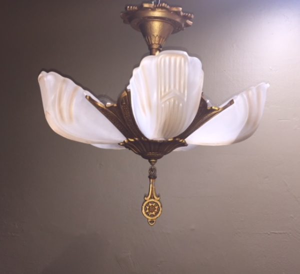 1930s Art Deco Slip Shade Chandelier - Image 2