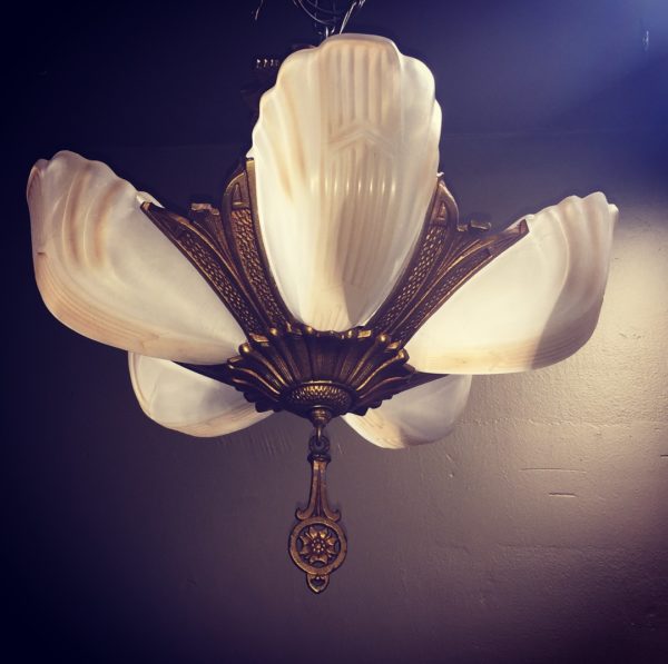 1930s Art Deco Slip Shade Chandelier - Image 4